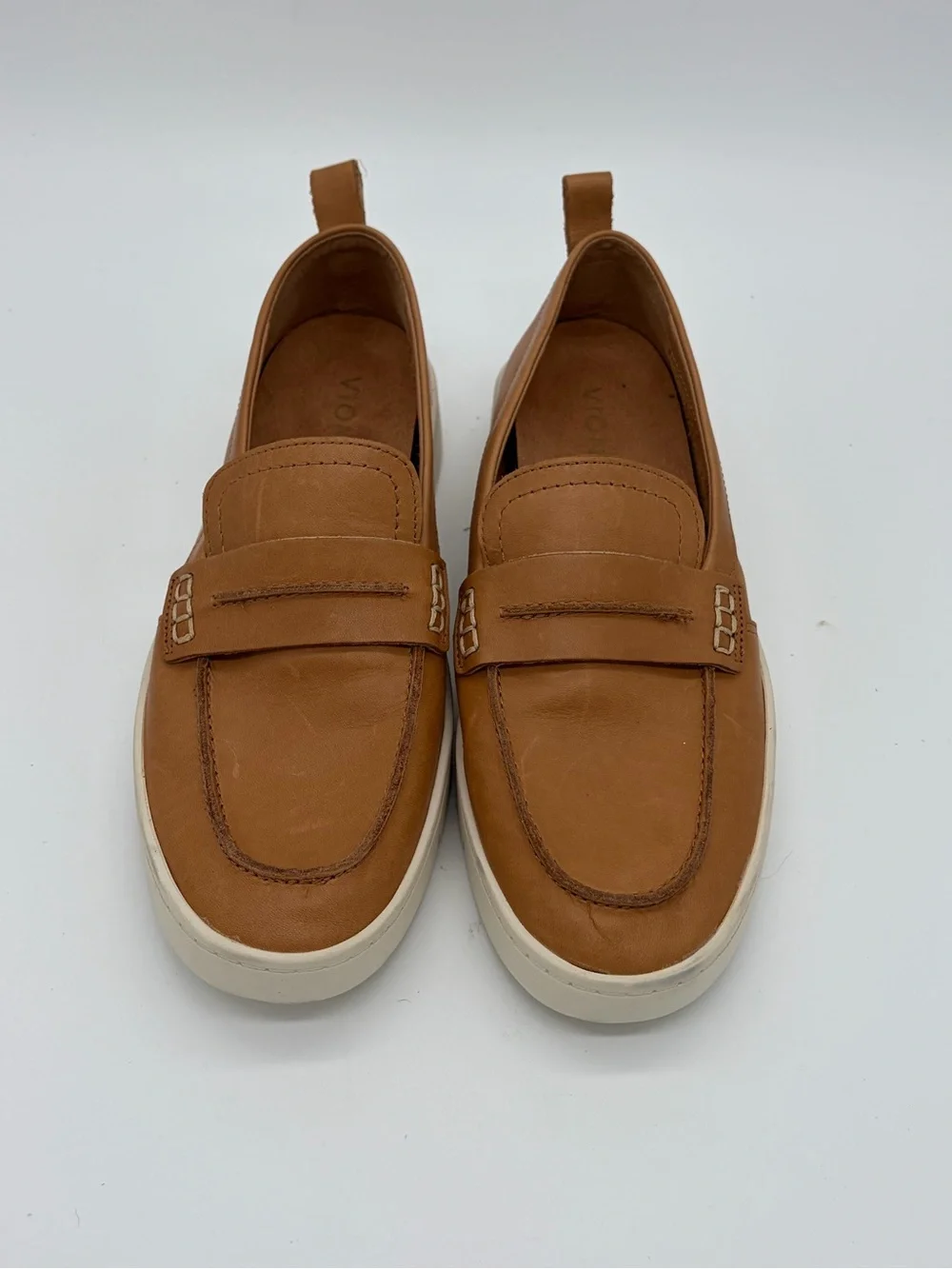 Vionic Tan Leather Penny Loafers with White Sole